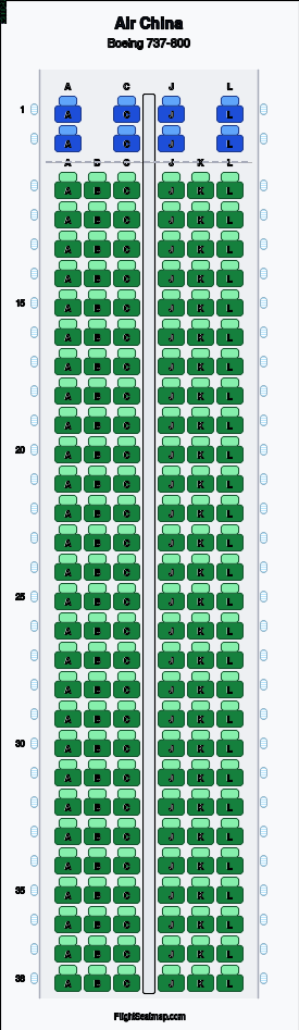 Air China Boeing 737-800 seat map layout for flight CA130 from PUS to PEK