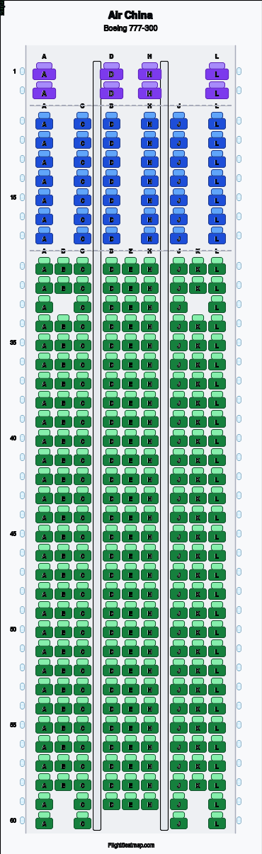 Air China Boeing 777-300 seat map layout for flight CA961 from PEK to MUC