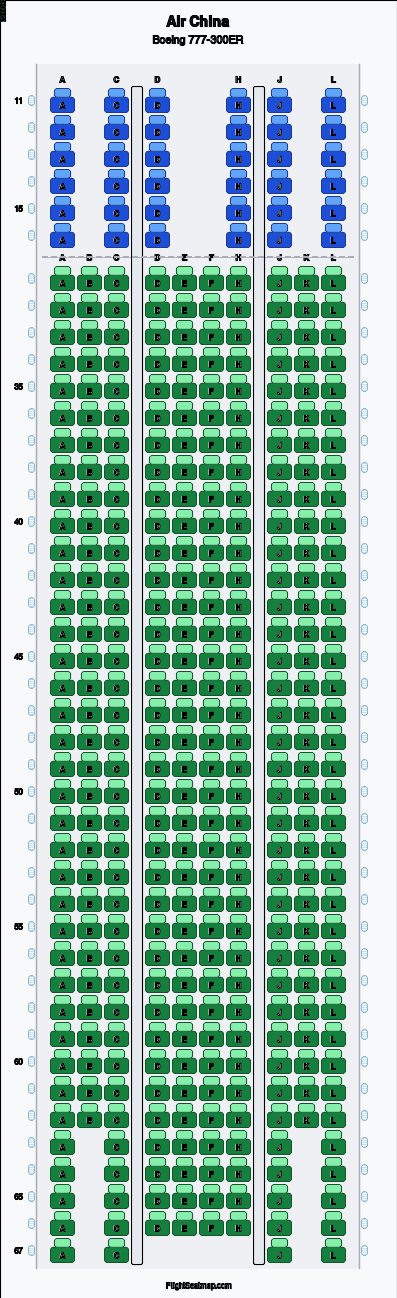 Air China Boeing 777-300ER seat map layout for flight CA959 from PEK to BKK