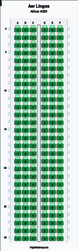 Aer Lingus Airbus A320 seat map layout for flight EI342 from DUB to ZRH