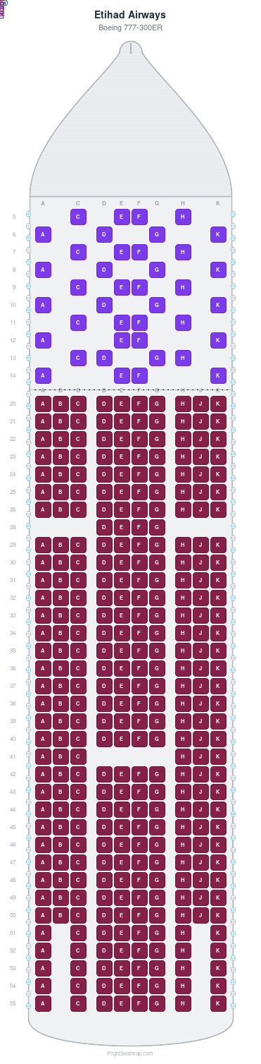 Etihad Airways Boeing 777-300ER seat map layout for flight EY477 from DPS to AUH