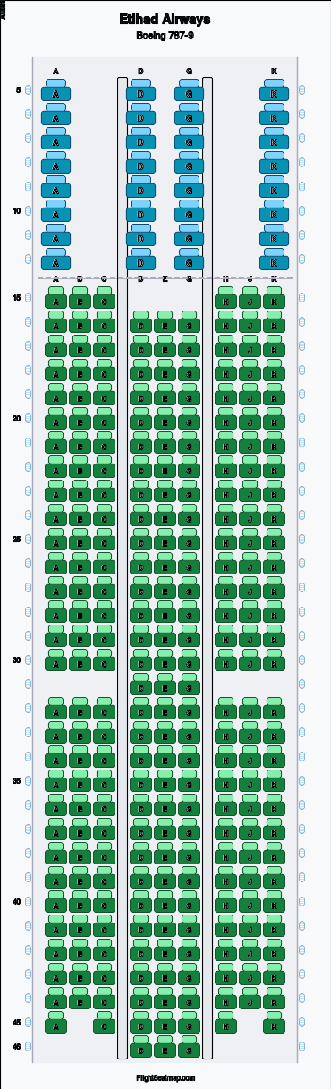 Etihad Airways Boeing 787-9 seat map layout for flight EY126 from MUC to AUH