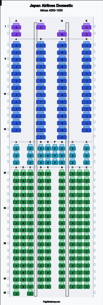 Japan Airlines Domestic  seat map layout for flight JL3 from JFK to HND