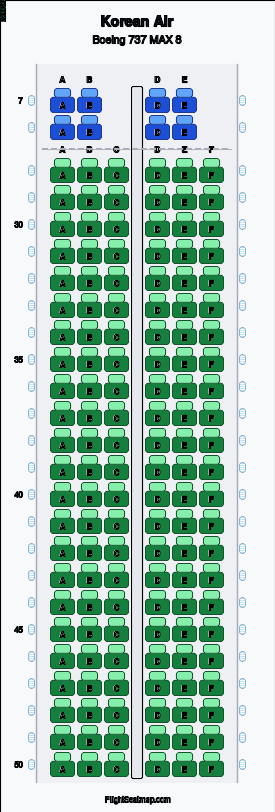 Korean Air Boeing 737 MAX 8 seat map layout showing 2-class configuration with 146 seats