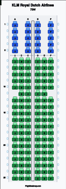 KLM Royal Dutch Airlines 73W seat map layout for flight KL1464 from MRS to AMS