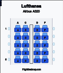 Lufthansa Airbus A320 seat map layout for flight LH976 from FRA to DUB