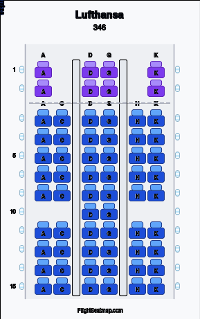 Lufthansa 346 seat map layout for flight LH446 from FRA to DEN
