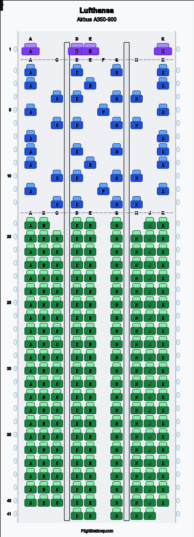 Lufthansa Airbus A350-900 seat map layout for flight LH768 from MUC to SIN