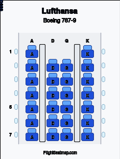 Lufthansa Boeing 787-9 seat map layout for flight LH542 from FRA to BOG