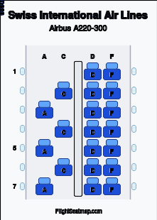 Swiss International Air Lines Airbus A220-300 seat map layout for flight LX1211 from OSL to ZRH