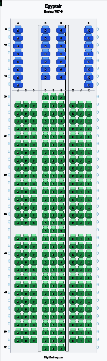 Egyptair Boeing 787-9 seat map layout for flight MS995 from CAI to YYZ