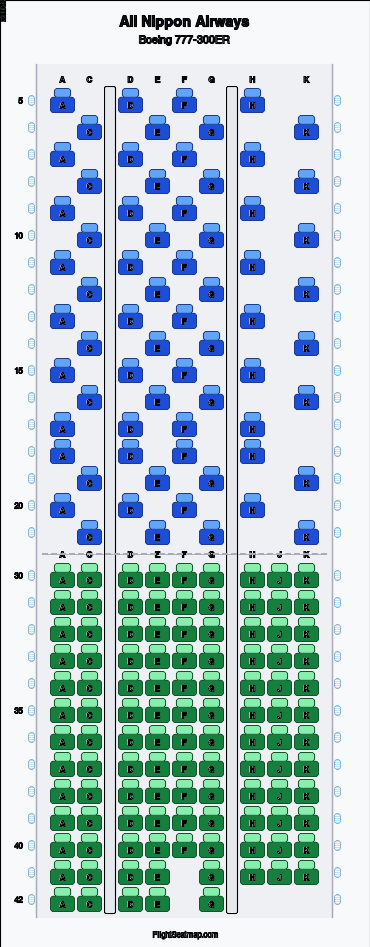 All Nippon Airways Boeing 777-300ER seat map layout for flight NH211 from HND to LHR