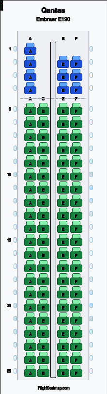 Qantas Embraer E190 seat map layout for flight QF1988 from MEL to TSV