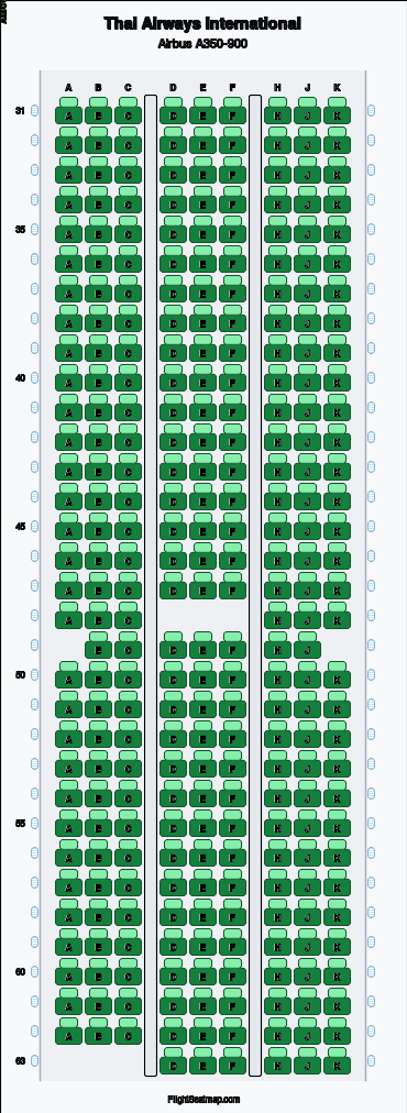 Thai Airways International Airbus A350-900 seat map layout for flight TG402 from SIN to BKK